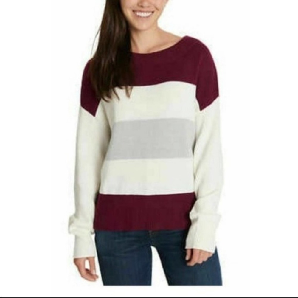 Lucky Brand Cream Purple Gray Stripe Sweater Fall Winter Casual Work Size XXL